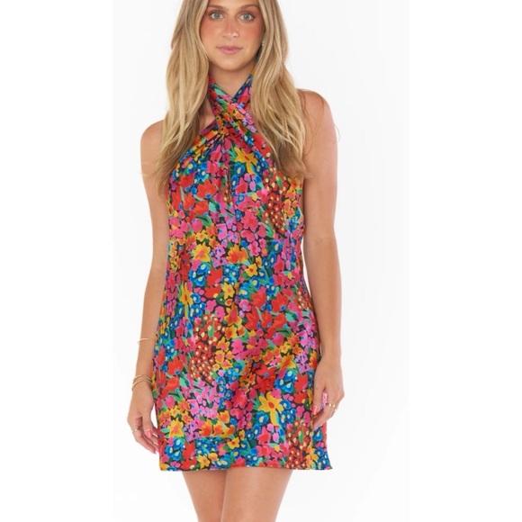 Show Me Your MuMu Jasmine Halter Mini Dress in Garden Glow Size XL - Picture 2 of 9